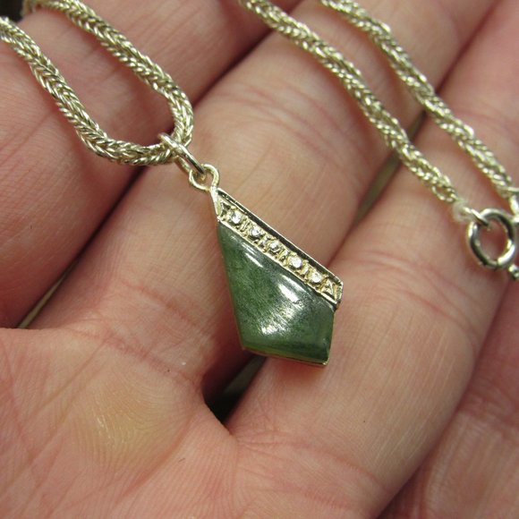 16" Sterling Silver Fancy Style Chrysoprase Stone Necklace Vintage - Picture 3 of 7